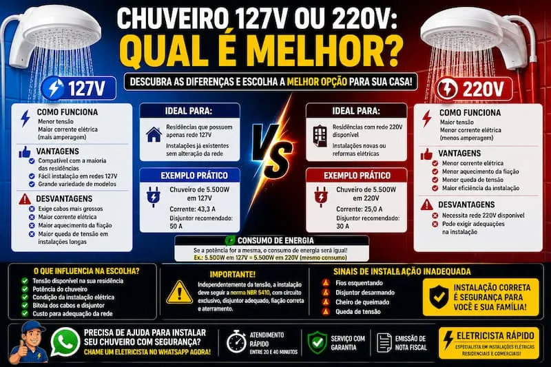 Chuveiro 127V ou 220V qual é melhor para aquecimento, economia de energia e segurança elétrica