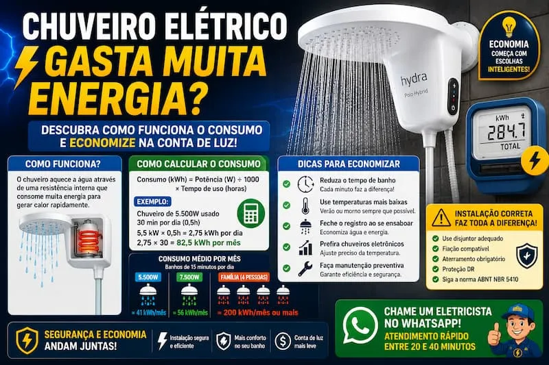 Chuveiro elétrico gasta muita energia descubra como calcular o consumo e economizar na conta de luz