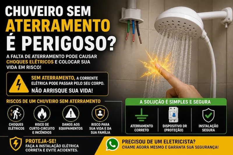 Chuveiro sem aterramento é perigoso e pode causar choques elétricos e riscos à segurança