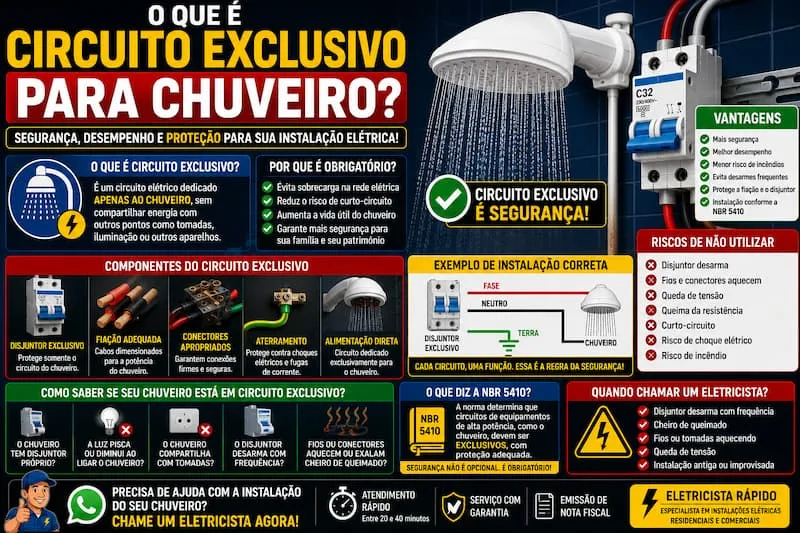 O que é circuito exclusivo para chuveiro e por que ele é obrigatório para a segurança da instalação elétrica