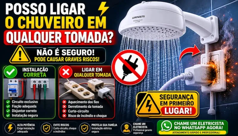Posso ligar o chuveiro em qualquer tomada e quais são os riscos de uma instalação elétrica inadequada