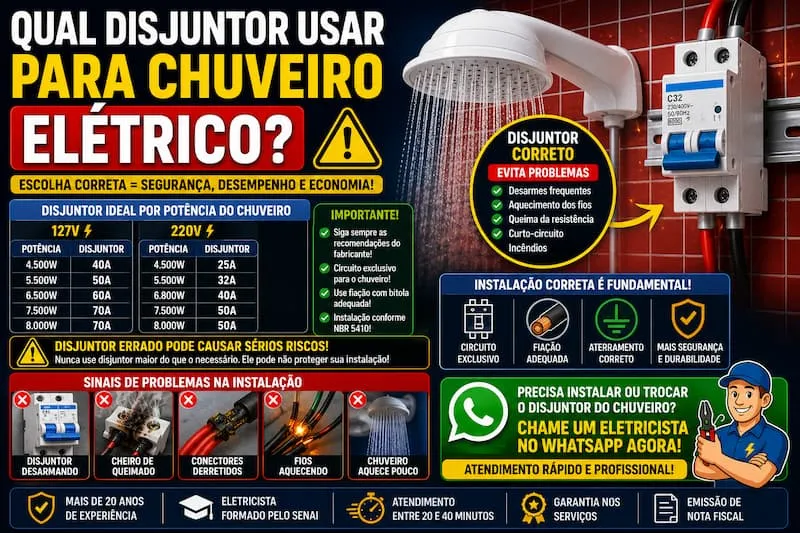 Qual disjuntor usar para chuveiro elétrico e como dimensionar corretamente a proteção do circuito
