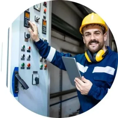 eletricista-industrial-em-campinas- Eletricista industrial em Campinas realizando manutenção em painéis e máquinas de alta carga